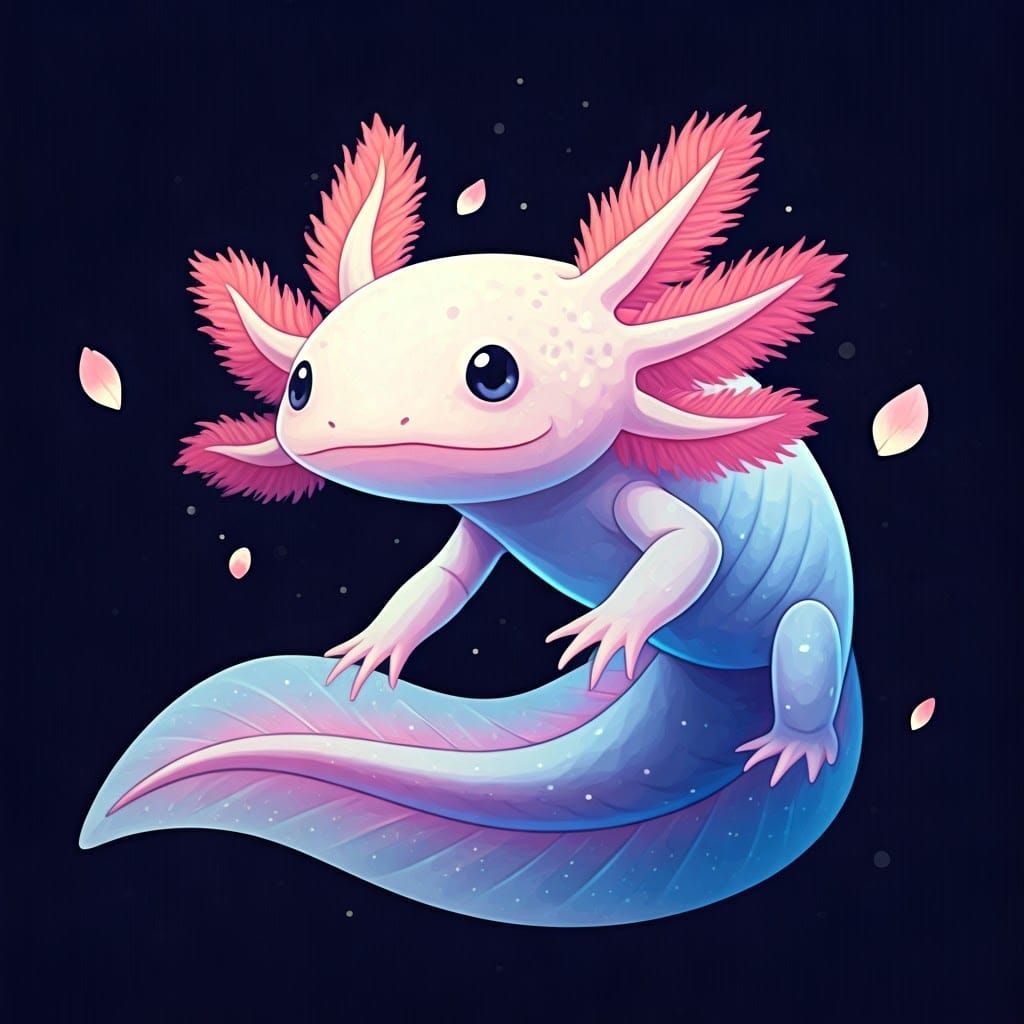 Cosmic Anime Axolotl with Flower Petals