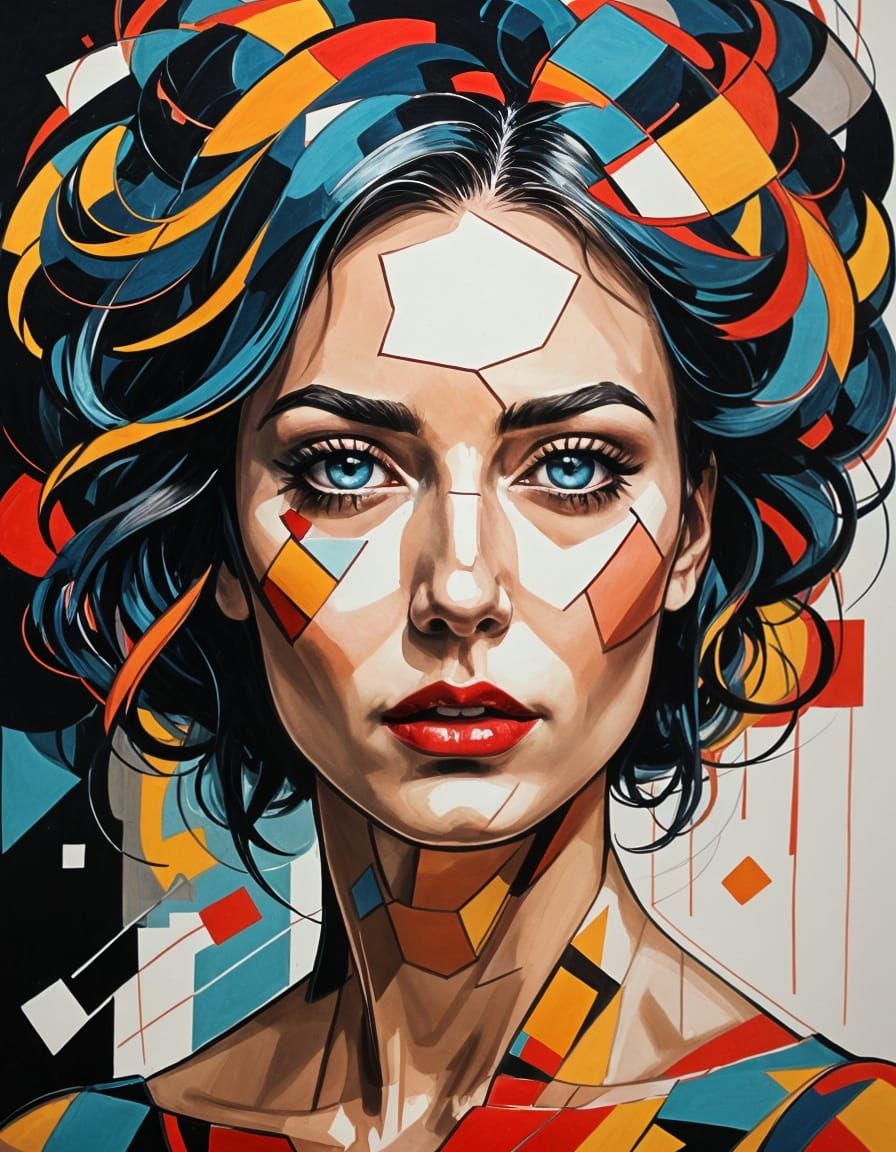 Modern Female Portrait in Bold Bauhaus-Inspired Lines