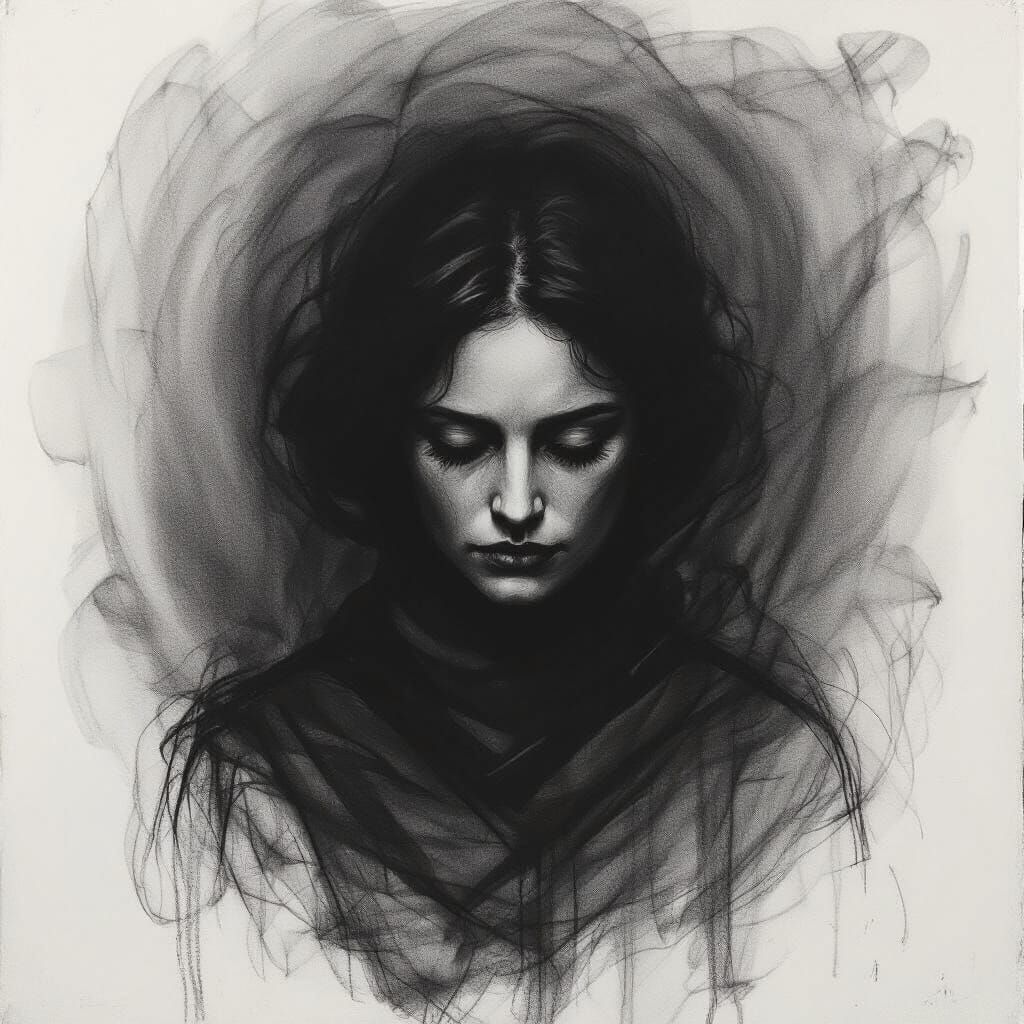 Monochromatic Charcoal Drawing of Profound Quiet
