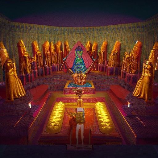 Egyptian Pharaoh and Queen in Royal Gathering