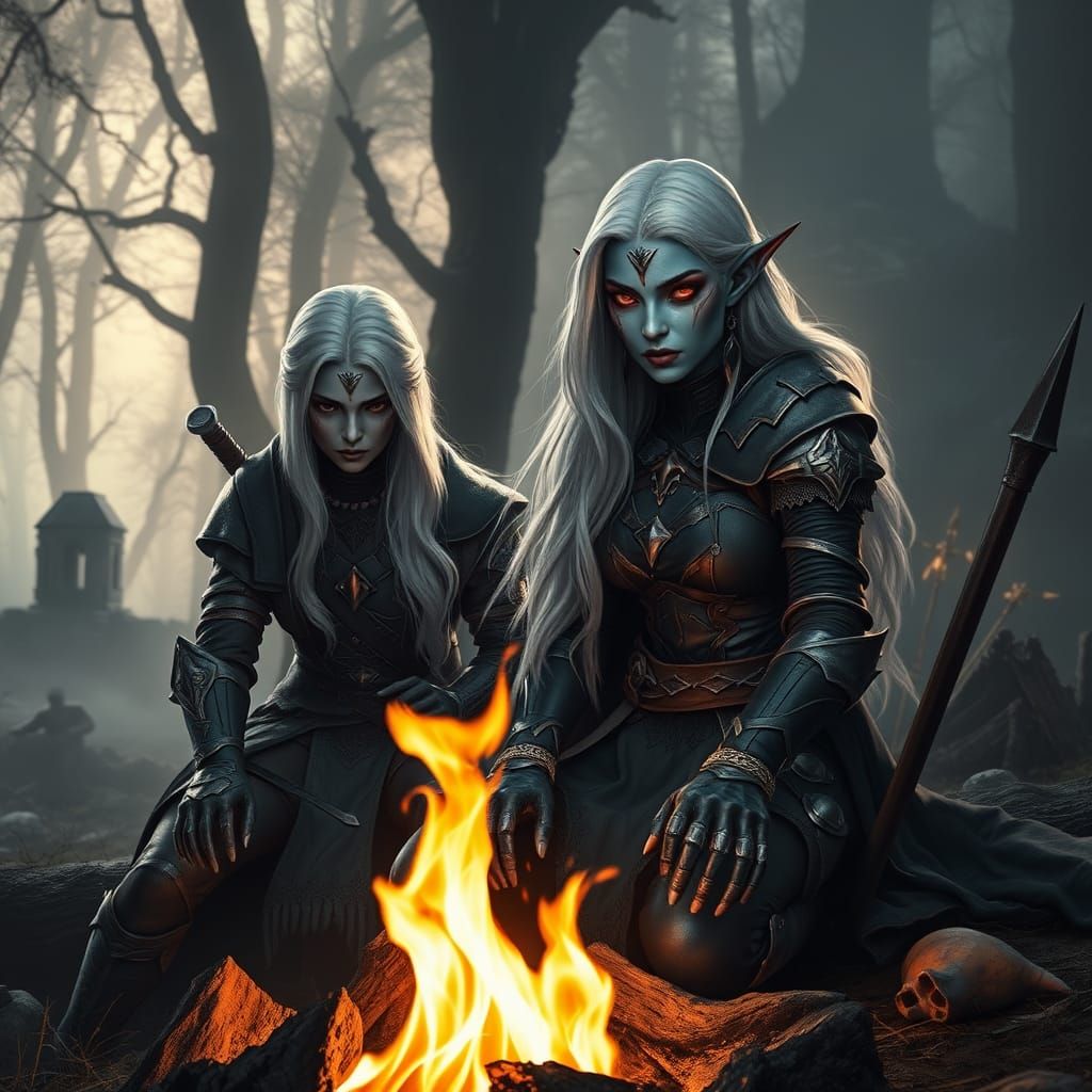 Fierce Drow Warrior in High Fantasy Style