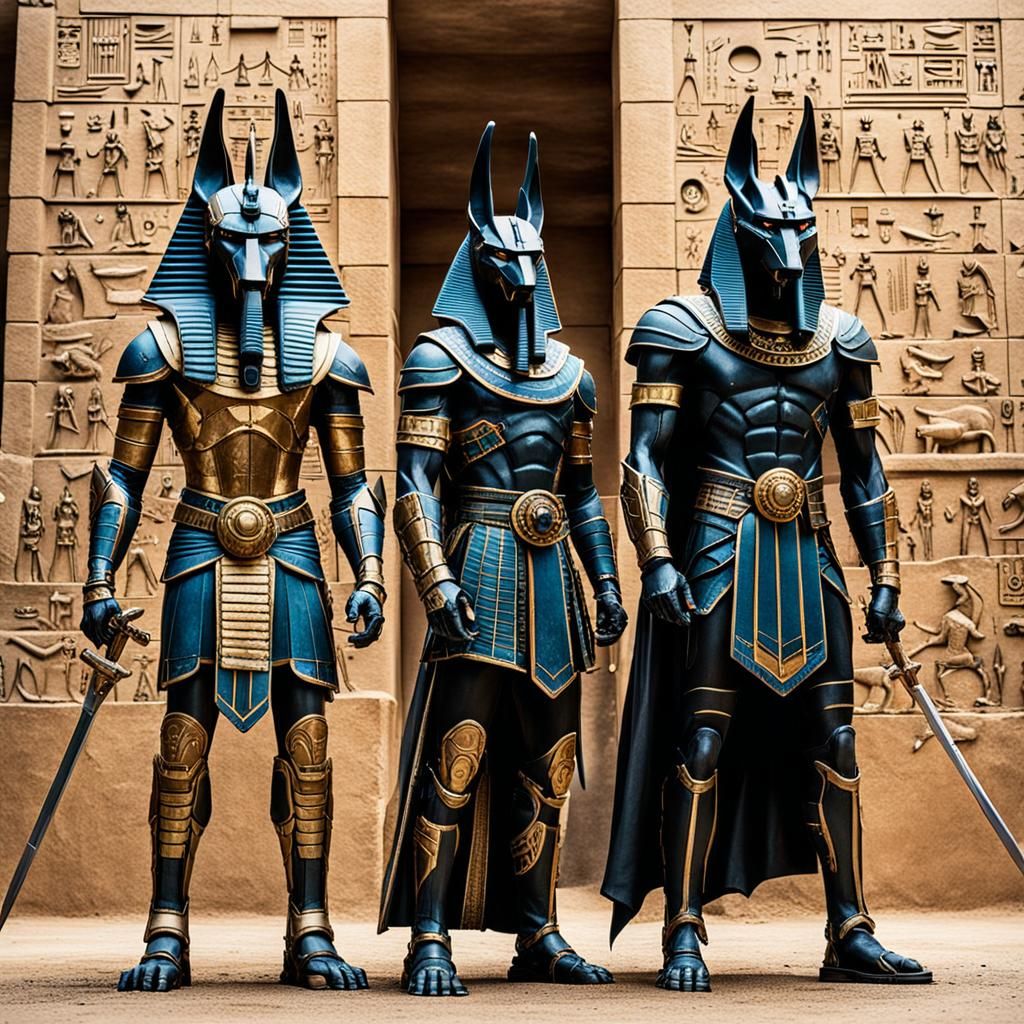 Anubis Statues with Egyptian Cyborg Armor in Steampunk Style