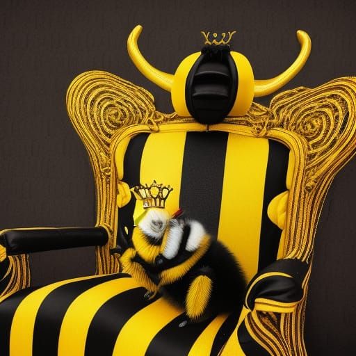 Fantasy Queen Bee on Throne in Hyperrealistic Style