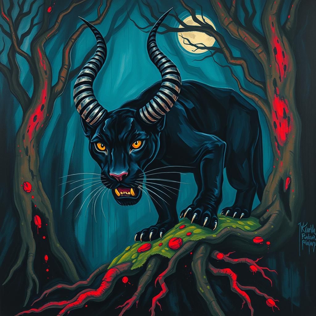 Cubist Devil Panther in Mystical Forest