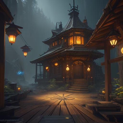 Mystical Tangram Art on Glowing Wood