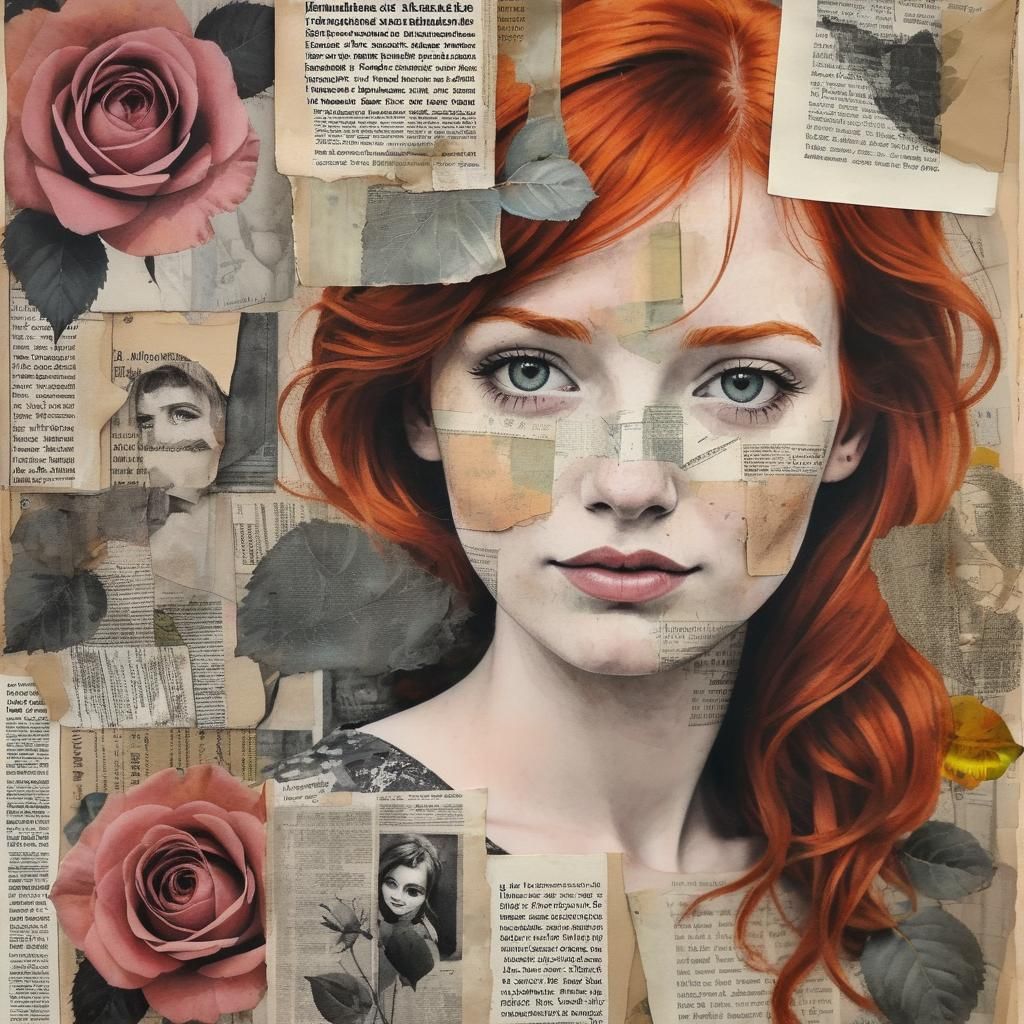Redhead Woman: Mixed Media Charcoal and Ink Portrait