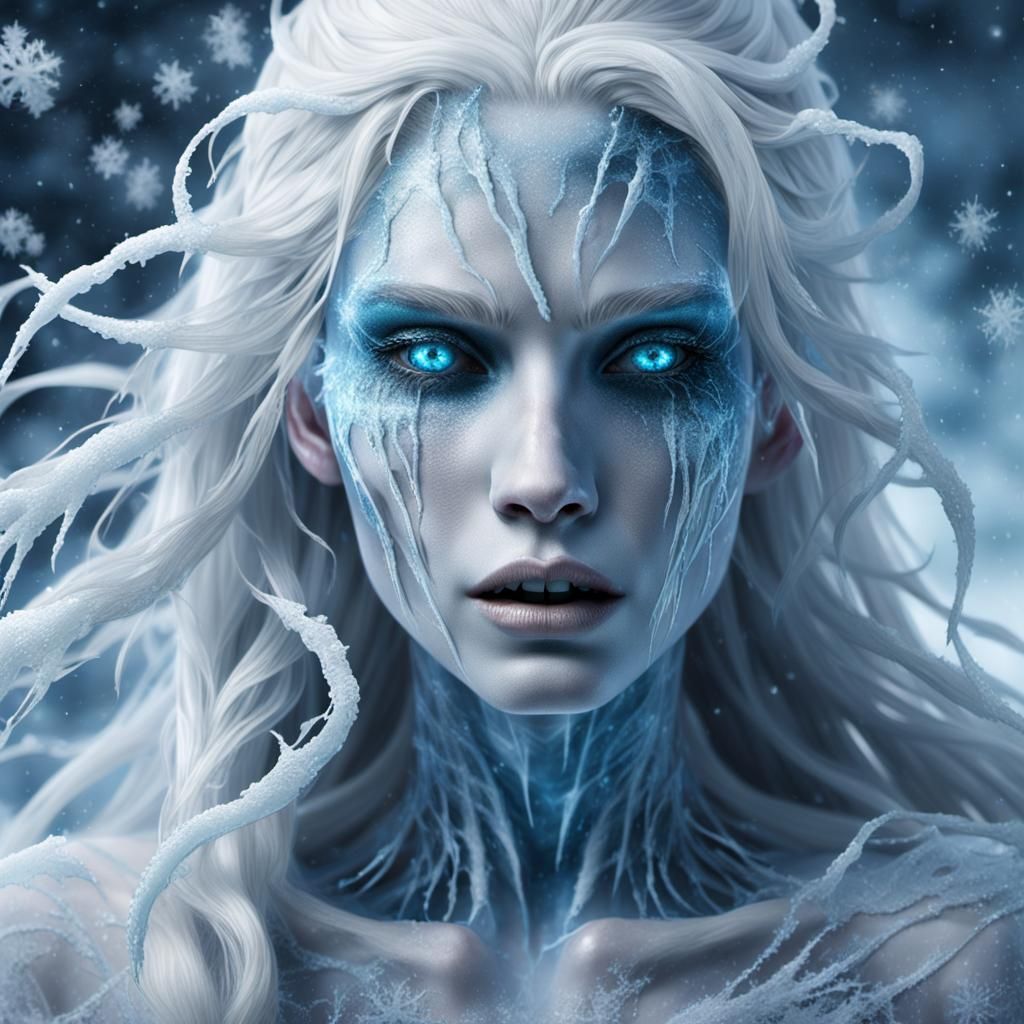 Frozen Woman in Winter Wonderland: Hyperrealistic Art