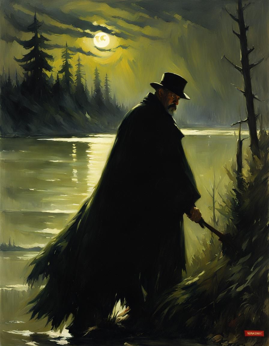 Nocturnal Mystery: A Moonlit Landscape Painting