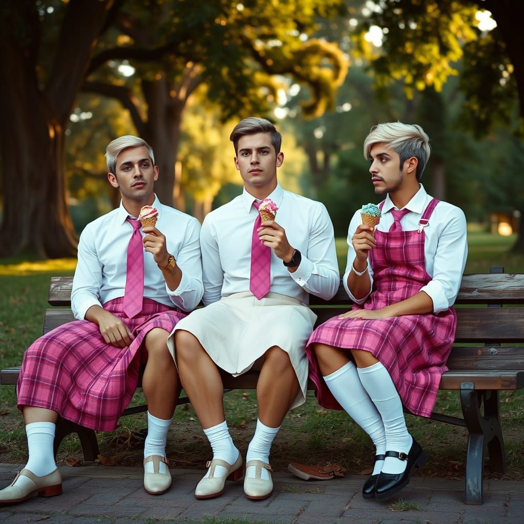 Masculine Latinas Savor Ice Cream in Whimsical Park Scene