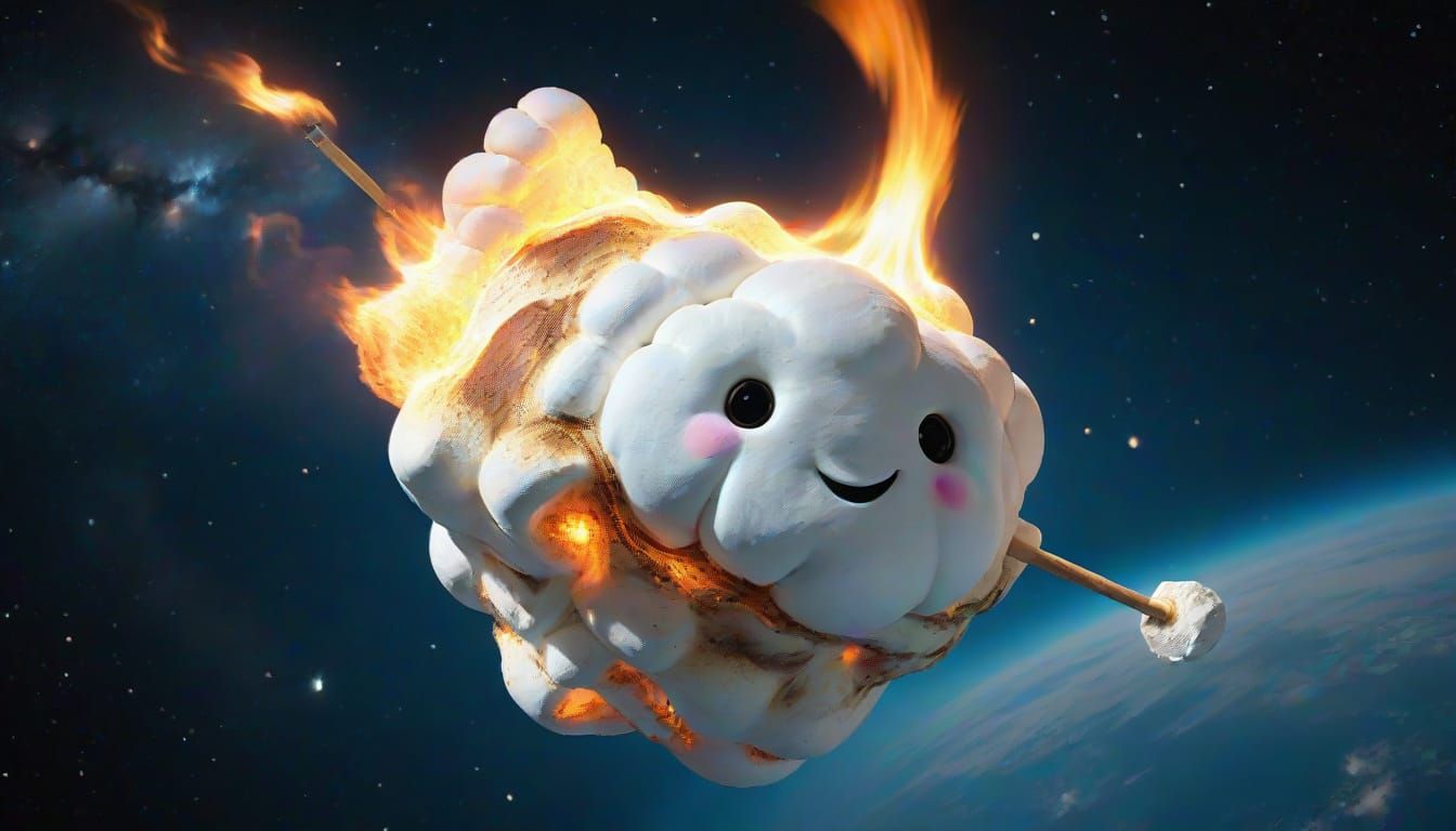 Cosmic Roasted Marshmallow in Celestial Darkness