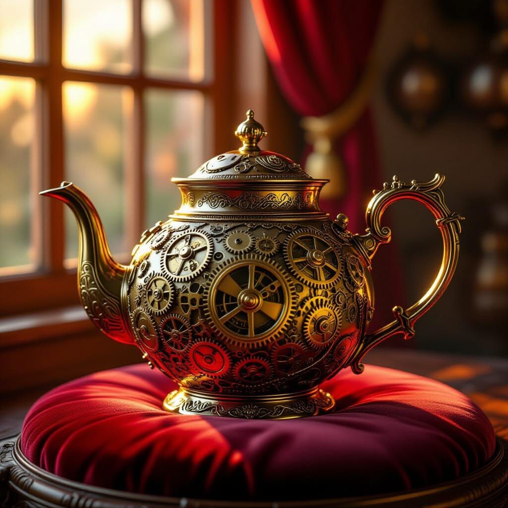 Steampunk Teapot with Gears and Filigree