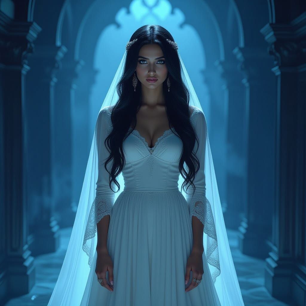 Ethereal Indian Bride in Gothic Hallway
