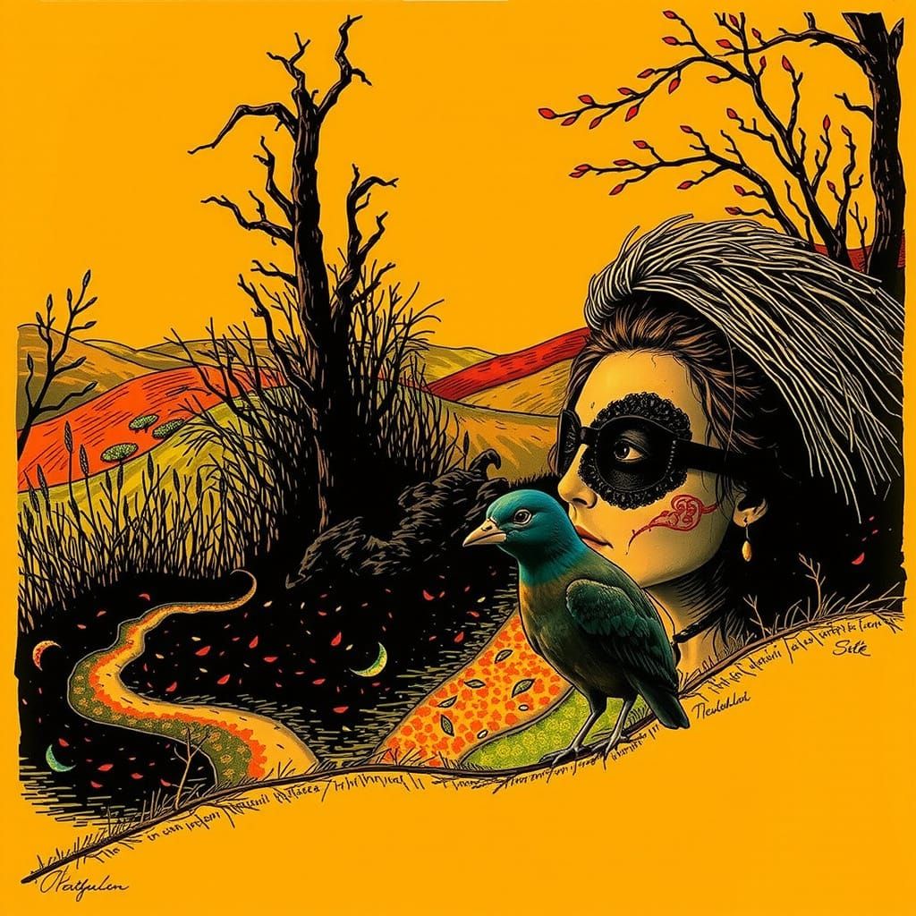 Vibrant Landscape with Golden Leaves and White Light