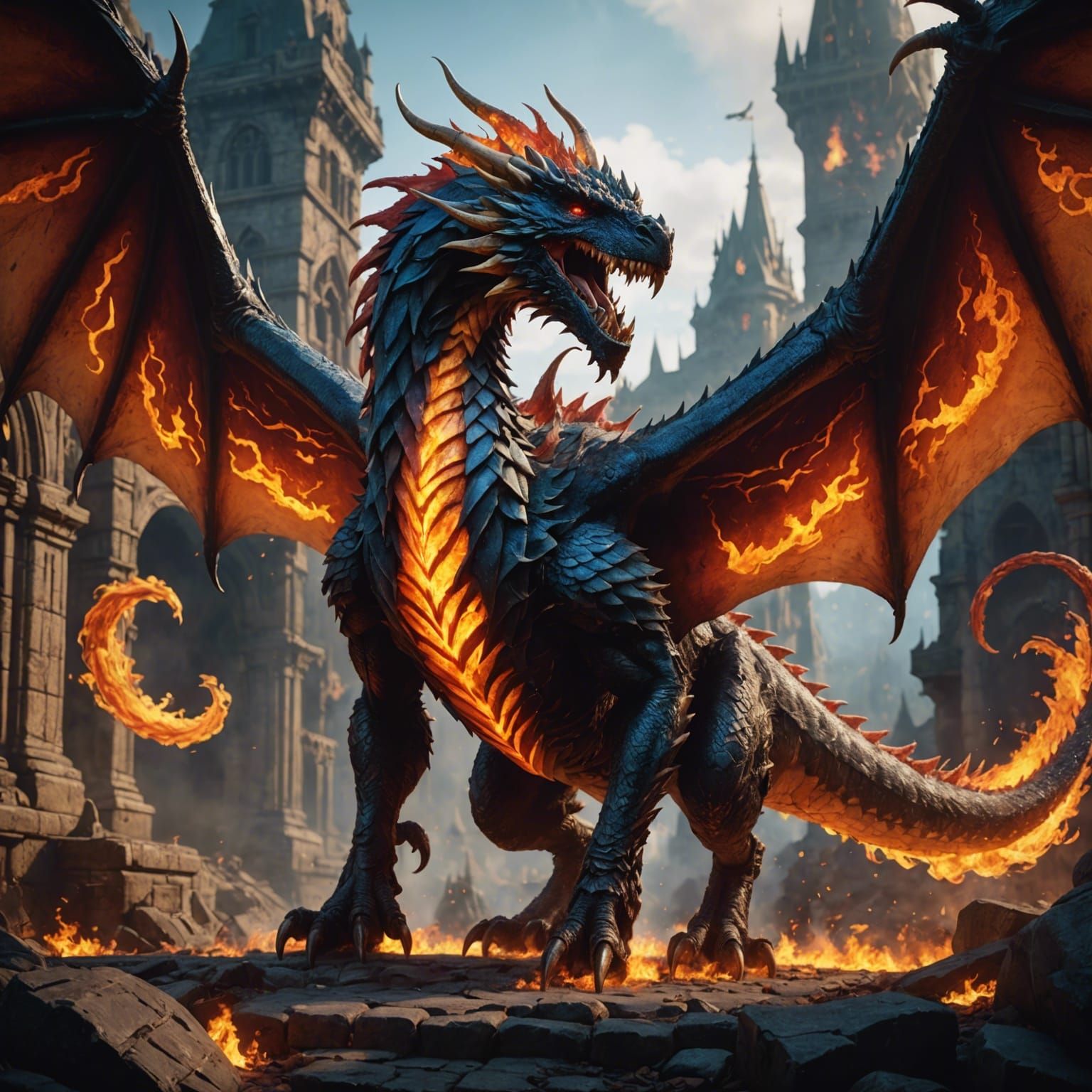 Flaming Wyvern Fantasy Concept Art