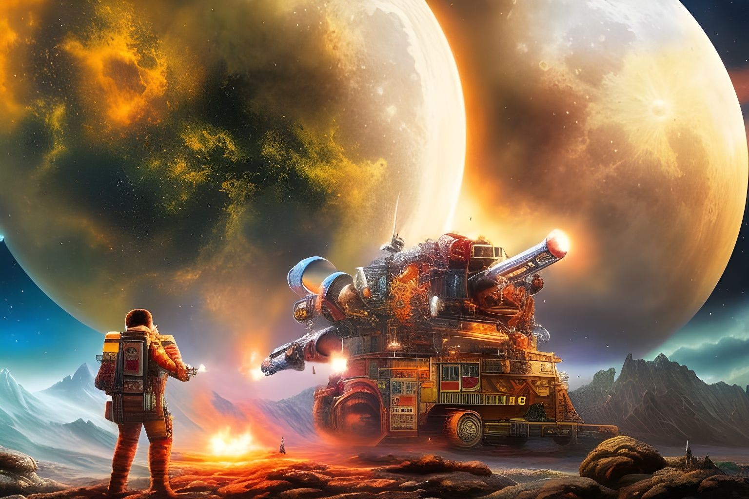 Nuclear Family on Lunar Surface: Photorealistic Digital Art