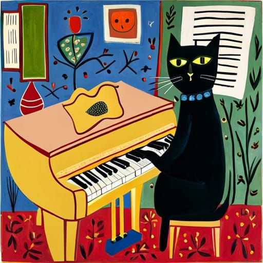 Cat Playing Piano in Abstract Style