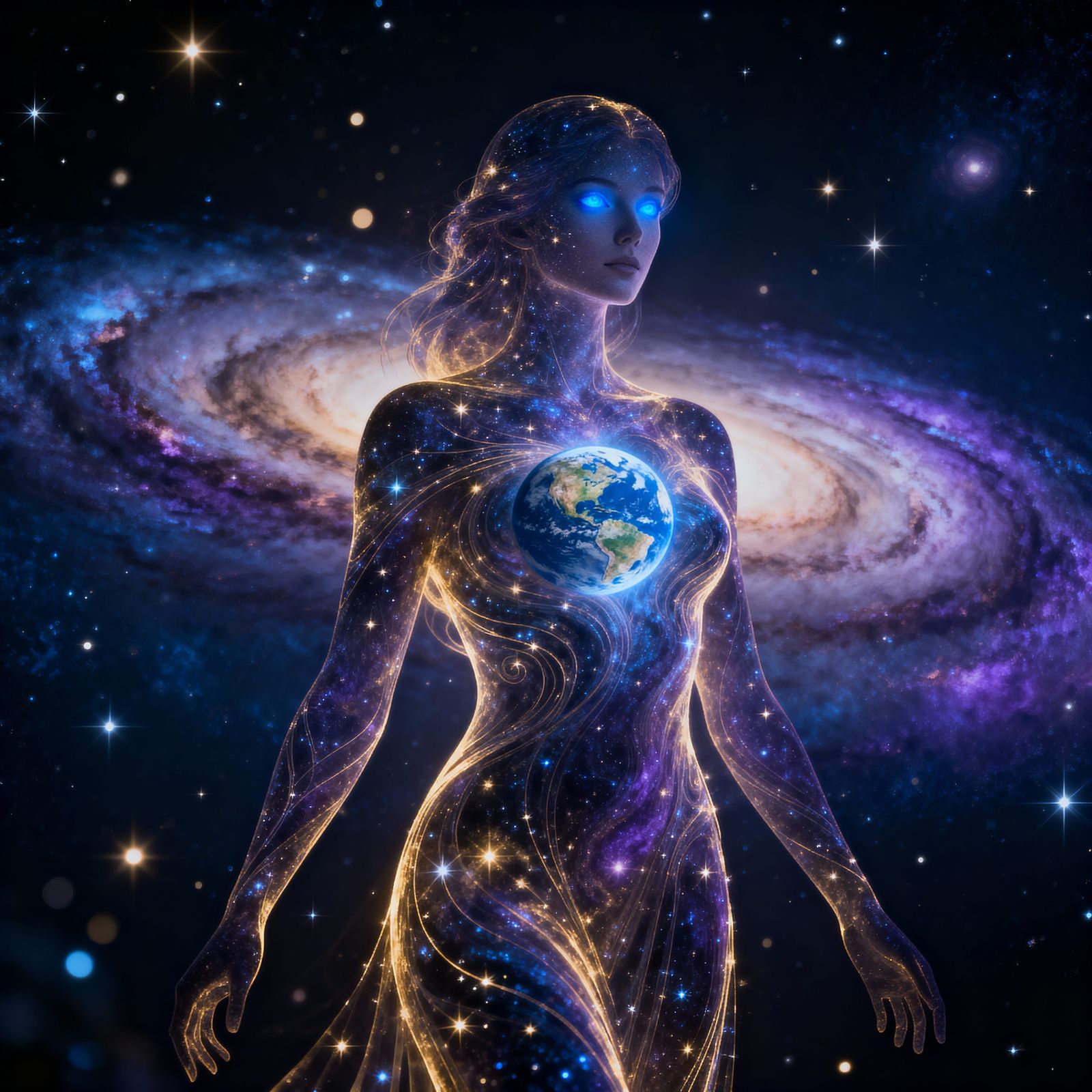 Cosmic Woman Silhouette Formed By Galaxies