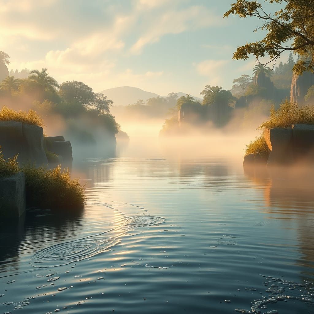 Misty River in Hyperrealistic Detail