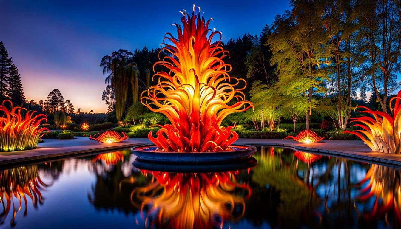 Futuristic Park Fountain with Chihuly Glass Flames