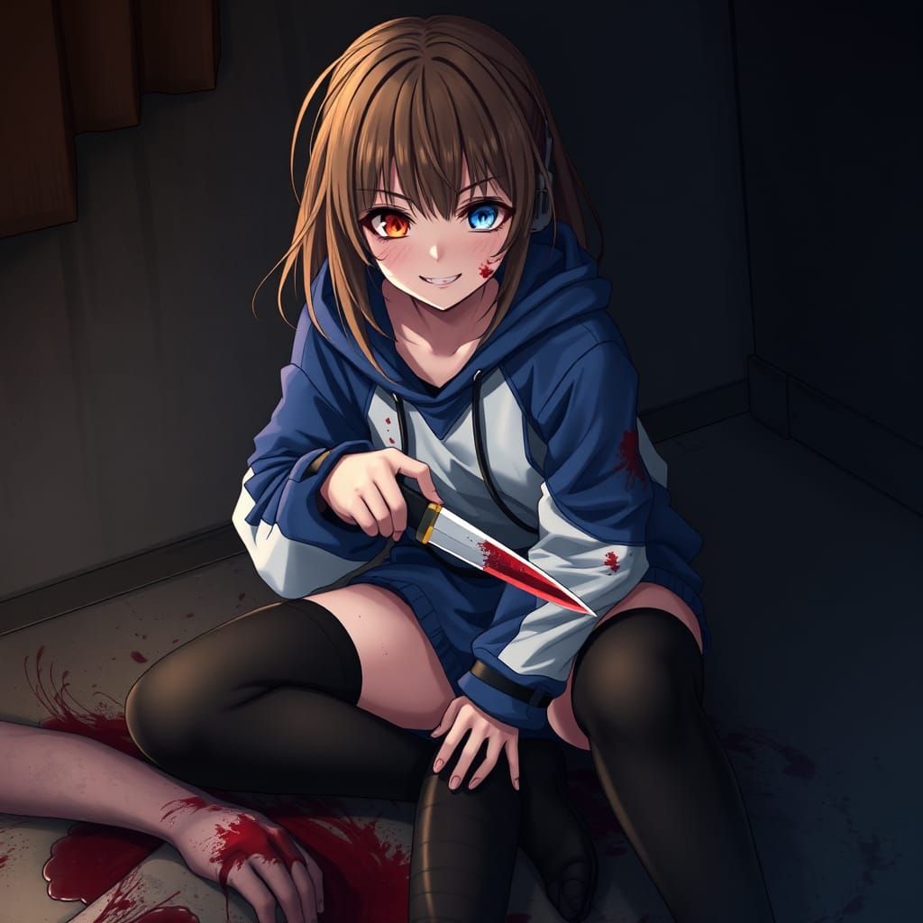 Anime Girl with Knife in Dark Fantasy Style