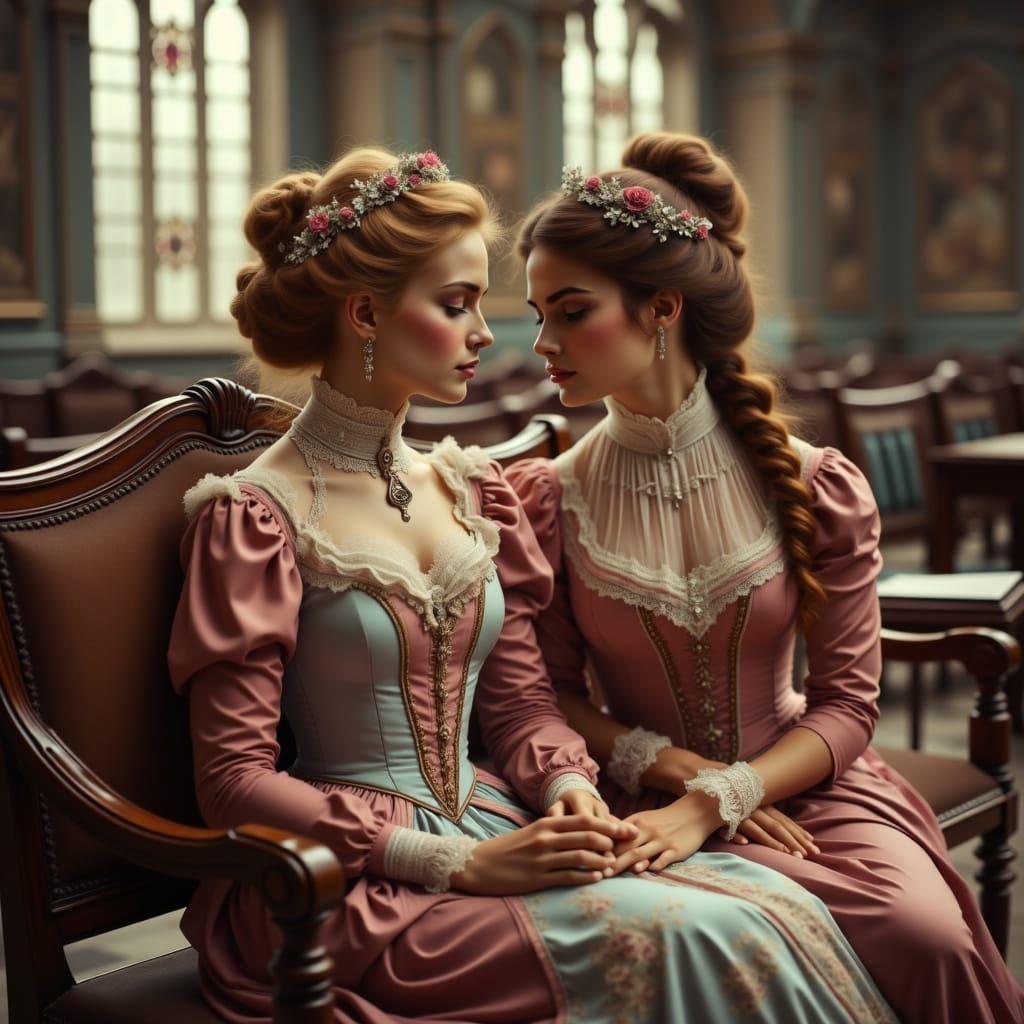 Victorian Women in Gothic Cathedral, Digital Art
