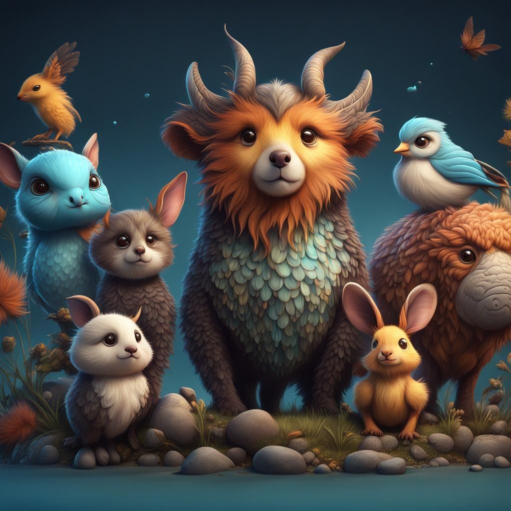 Cute Animals in Detailed Matte Painting