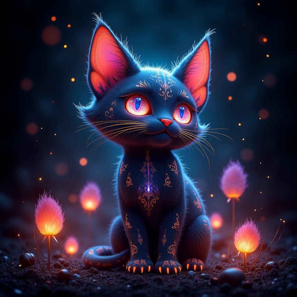 Funky Cat with Iridescent Markings in Matte Painting Style