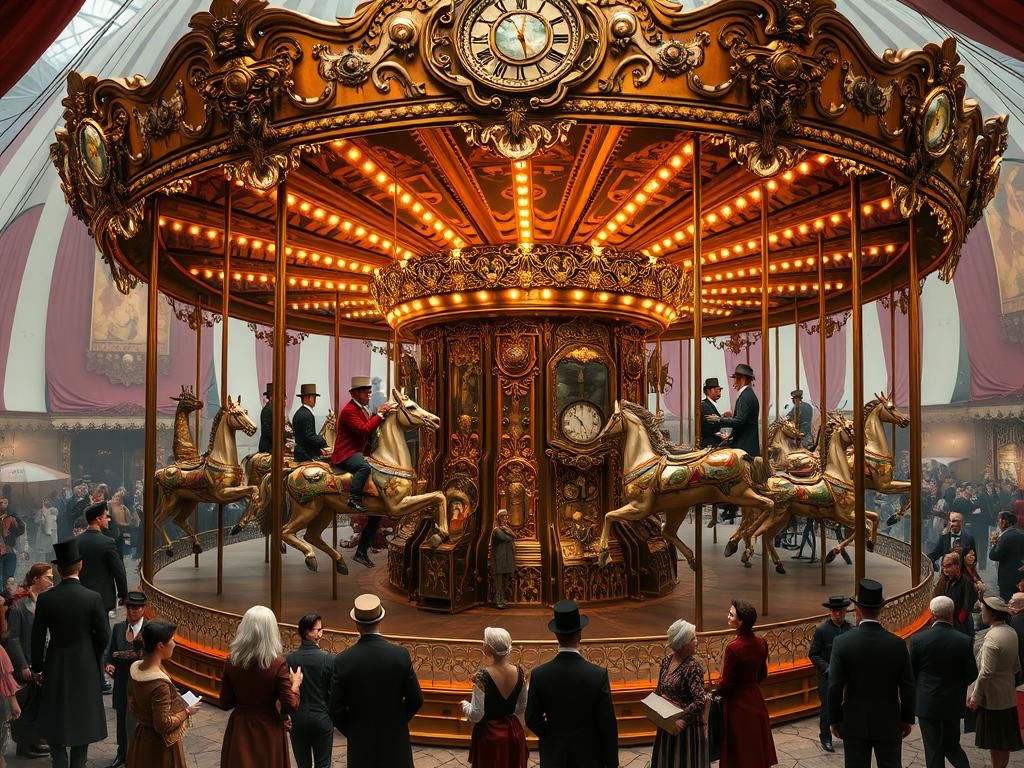Steampunk Carousel at Victorian Carnival in Cinematic Style