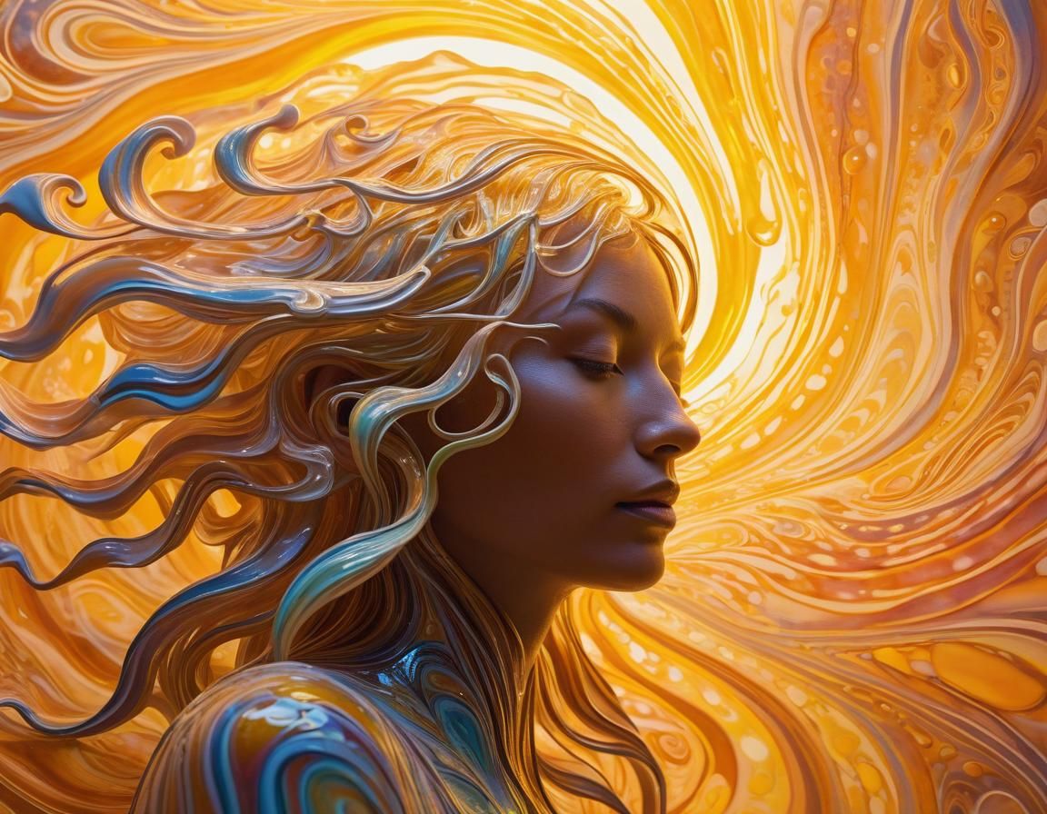 Ethereal Art: Neon Rays and Swirling Liquid