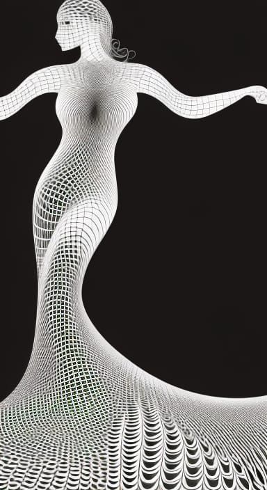Monochrome Ink Drawing of Dancing Woman