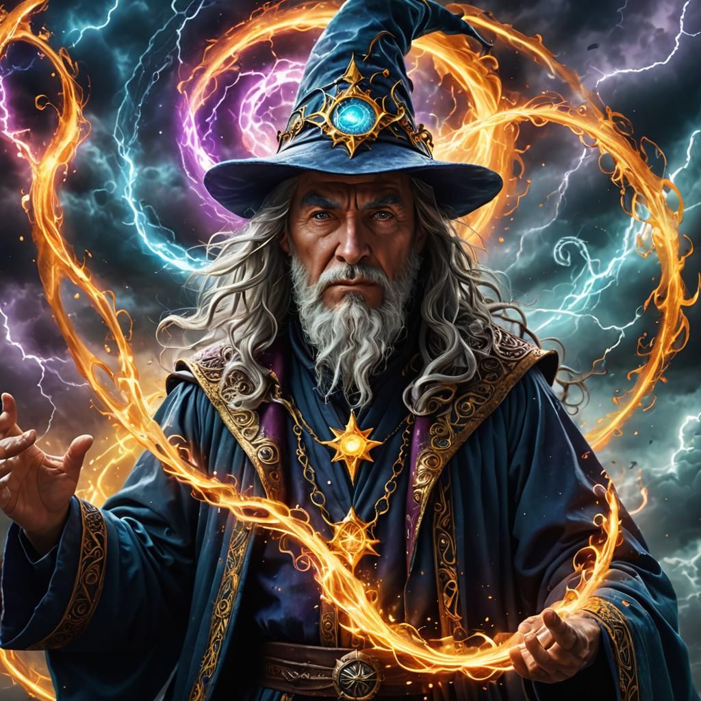Wizard Transforms into Spell in Surreal Digital Art