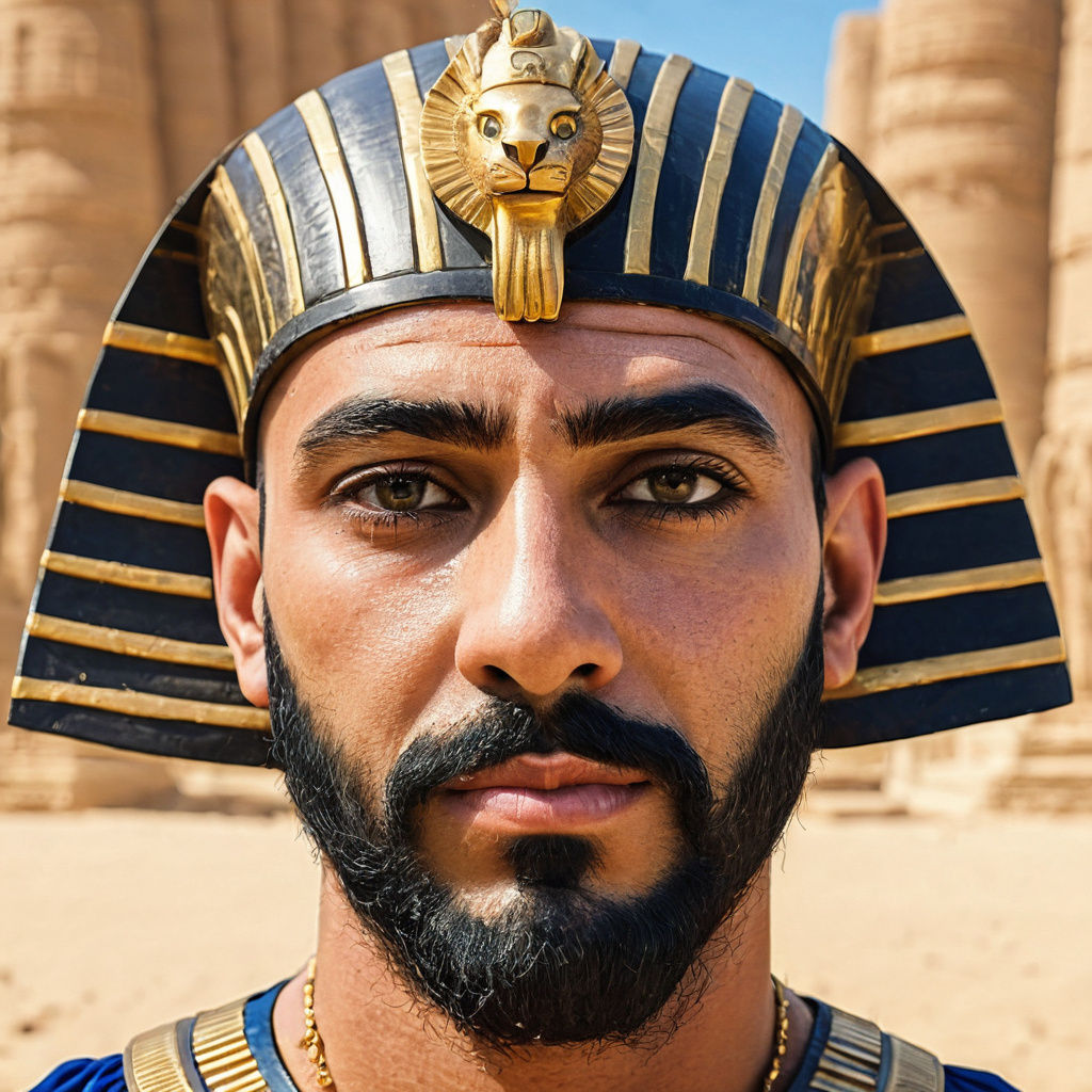 AI King Portrait: Ancient Egyptian Pharaoh in Temple Setting