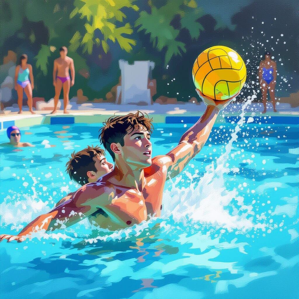 Dynamic Water Polo Player in Impressionist Style
