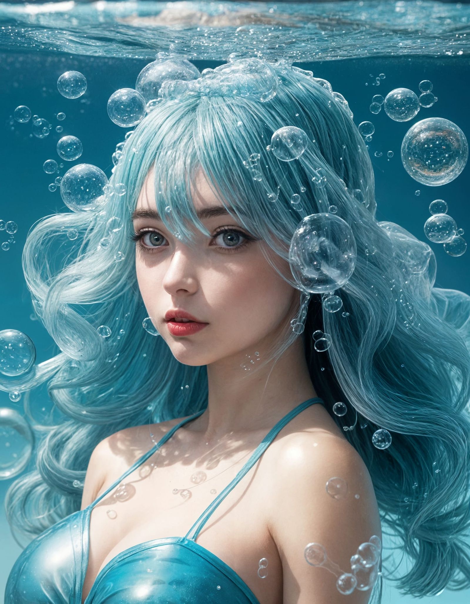 Ethereal Mermaid Queen in Bubble Hairdo
