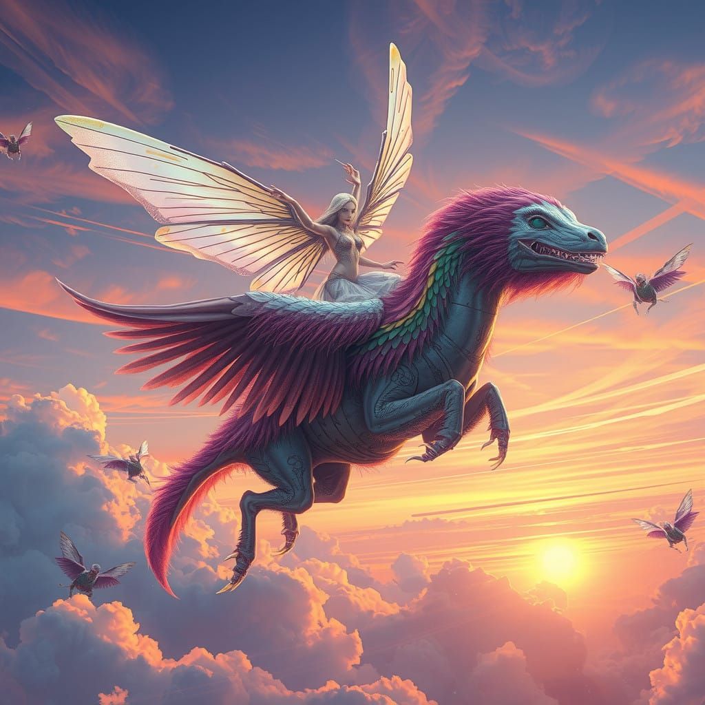 Surreal Skybound Warriors in Iridescent Armor