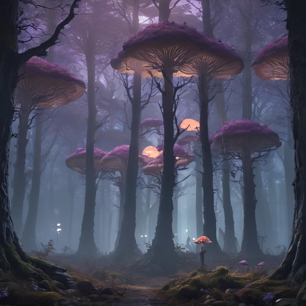 Mystical Forest Encounter Under Full Moonlight