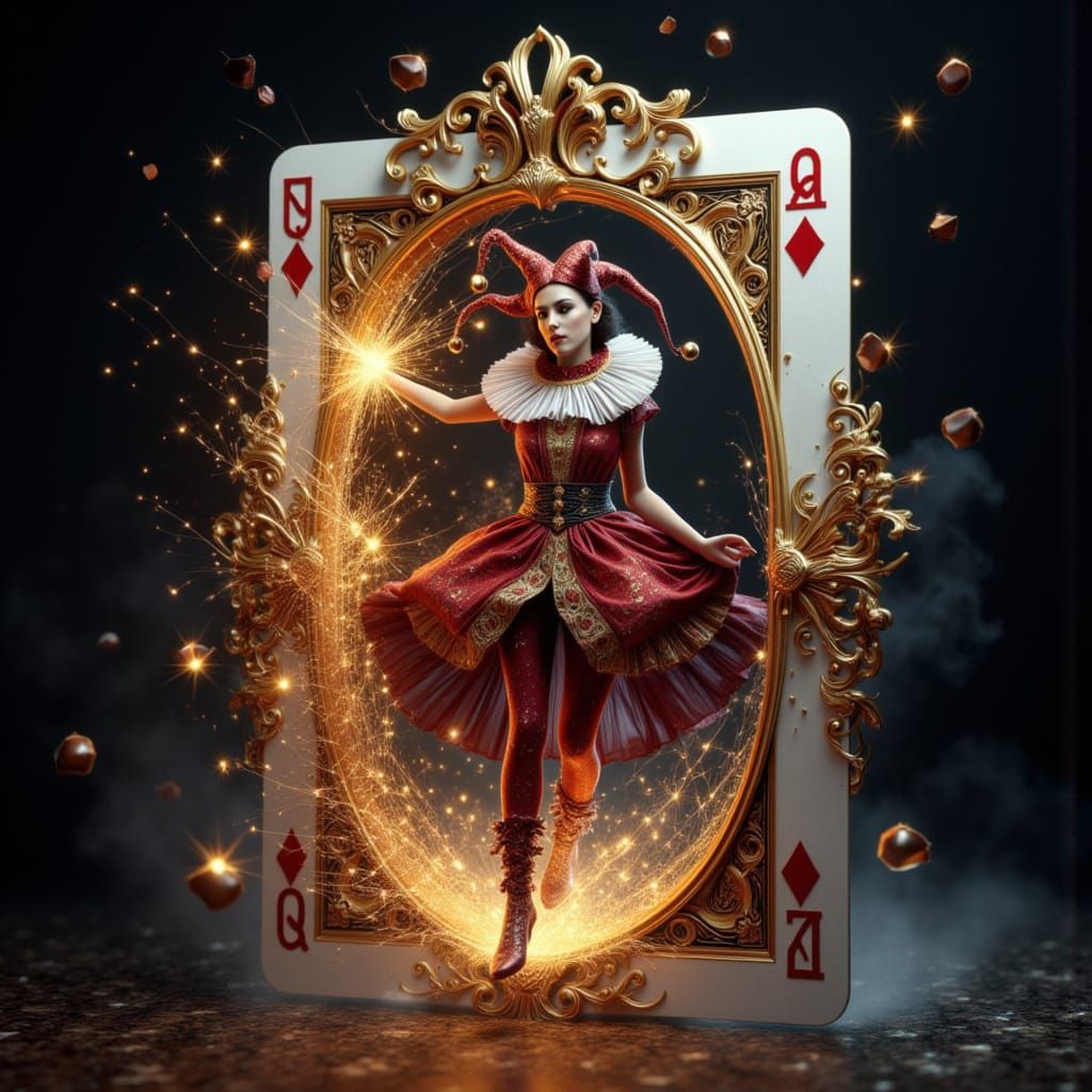 The Fool Emerges from Playing Card in Dynamic Motion