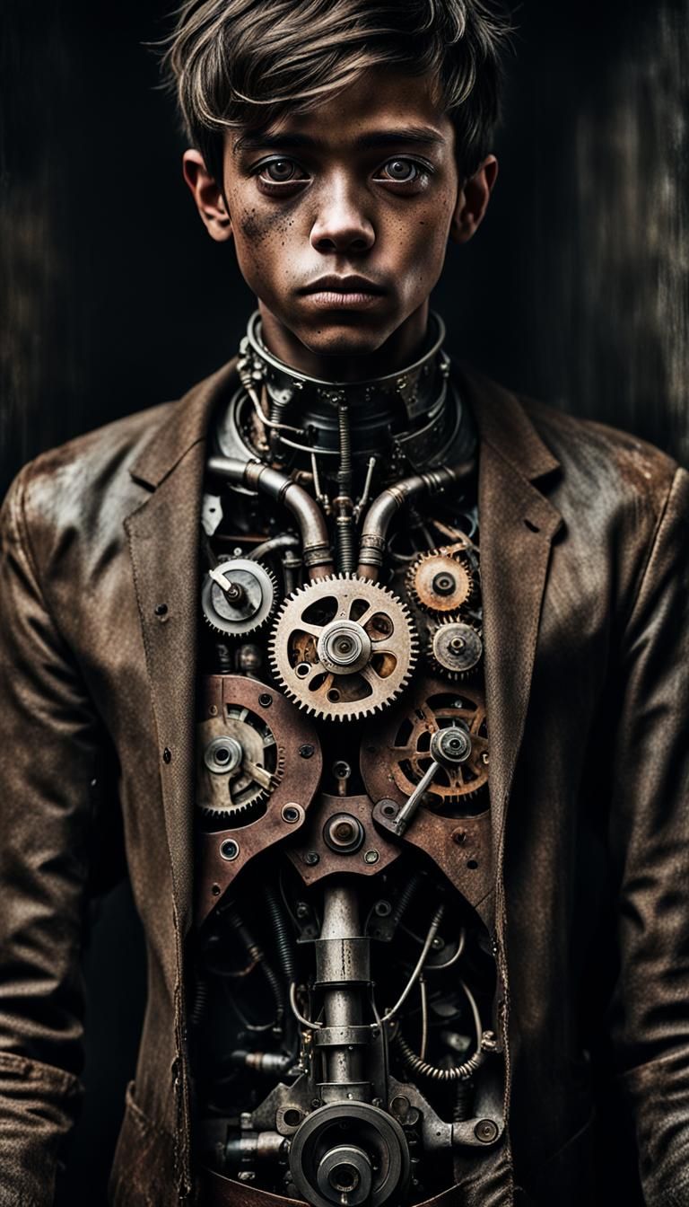 Clockwork Boy Portrait in Ethereal Style
