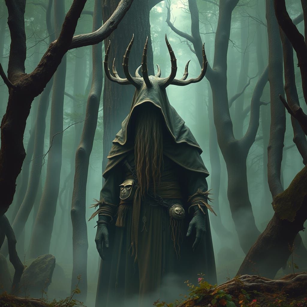 Mysterious Druid in Ancient Forest