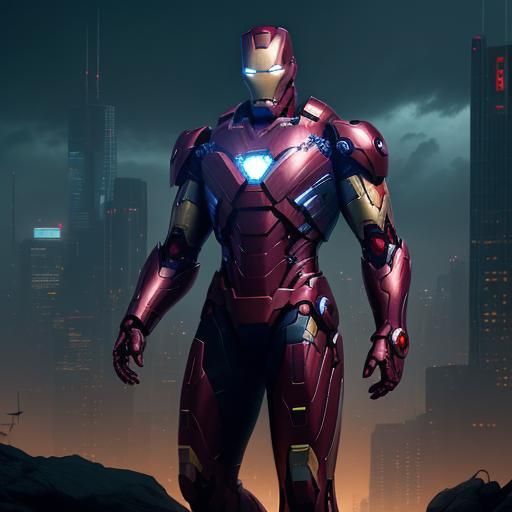 Iron Man in Metallic Suit at Dusk