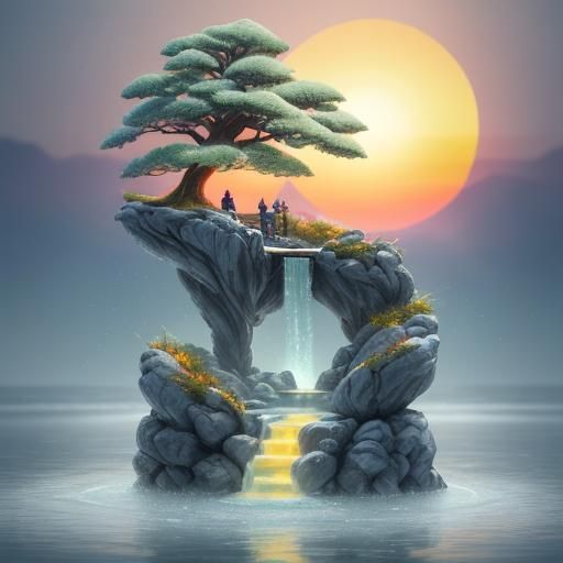 Giant Golden Duck Fountain at Sunrise