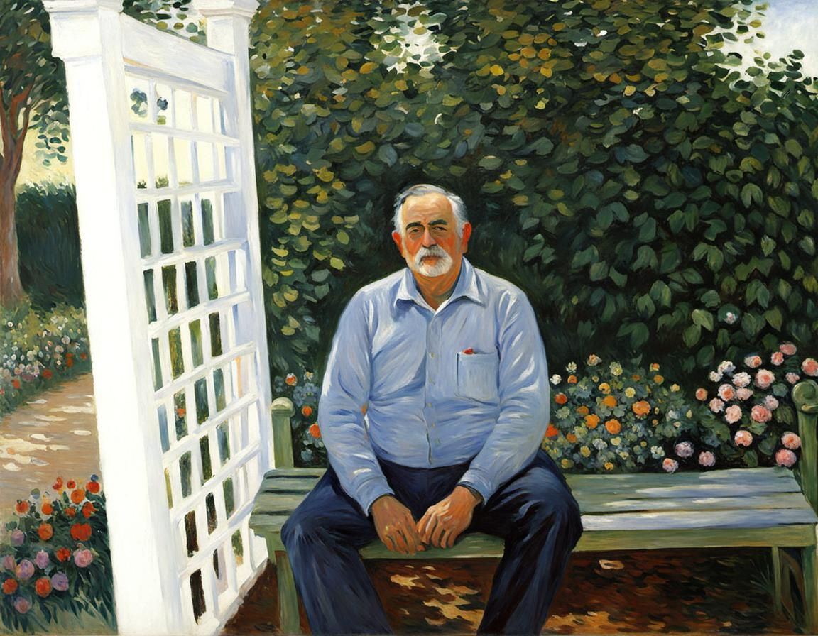 Man on Bench: Impressionist Oil Painting