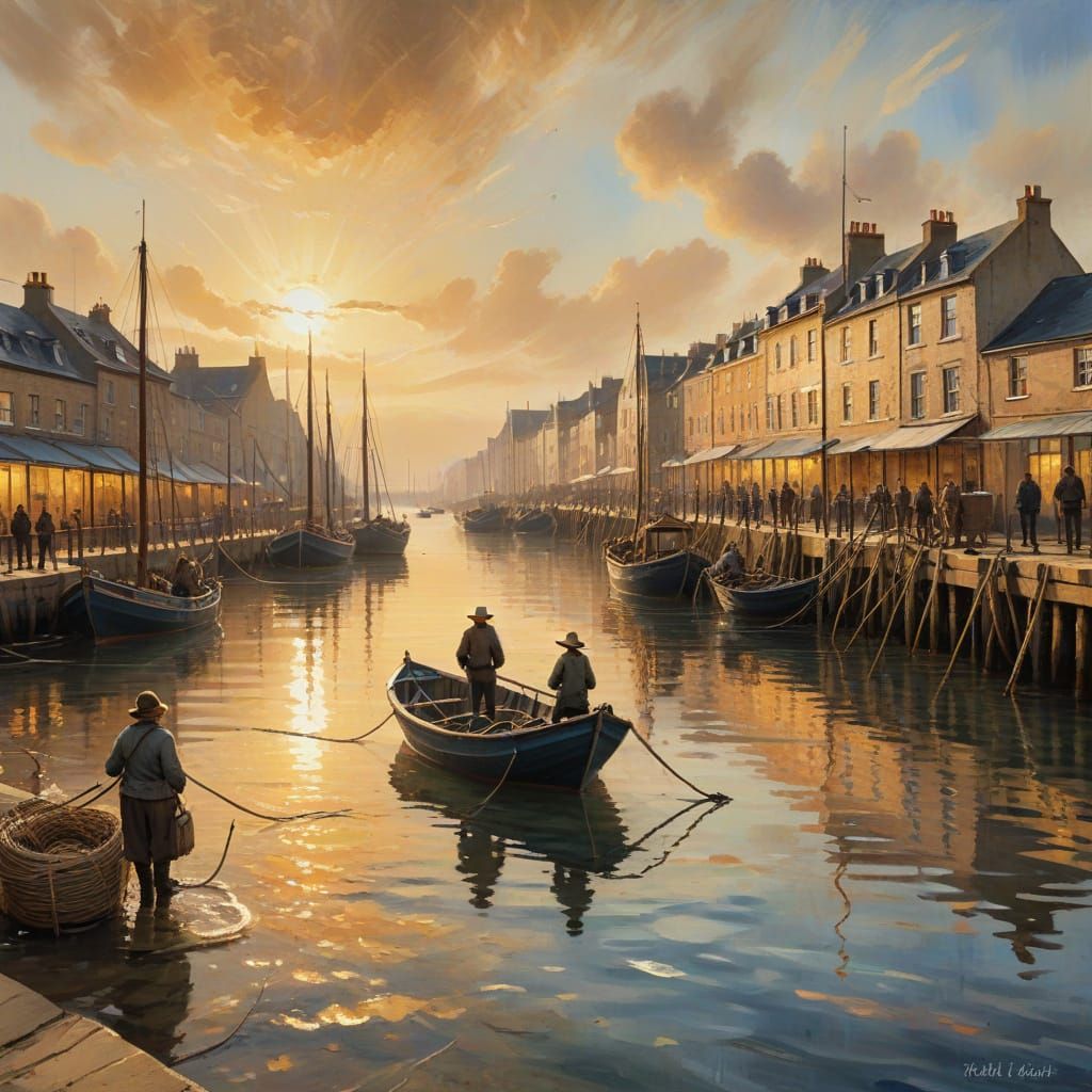 Golden hour on a little fisherman's harbour, the quays are f...