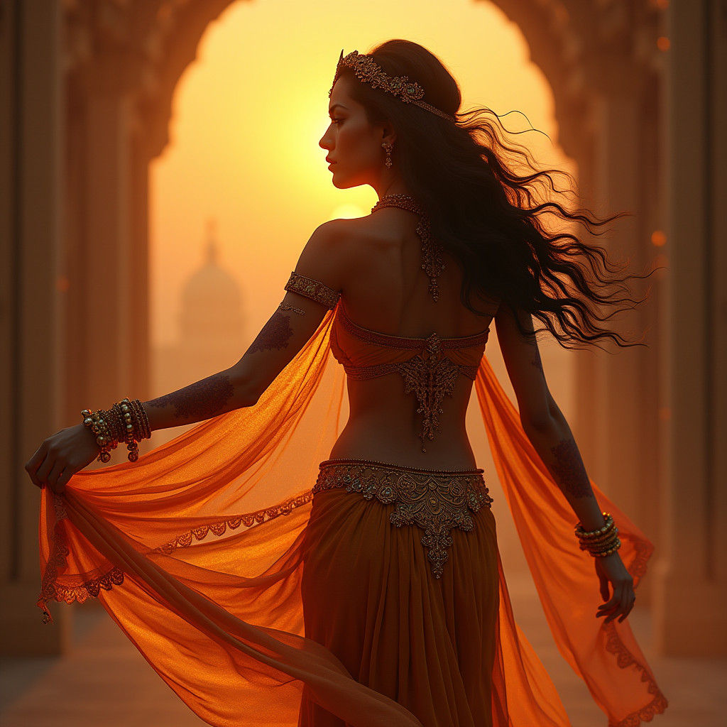 Exotic Dancer Under Middle Eastern Sunset
