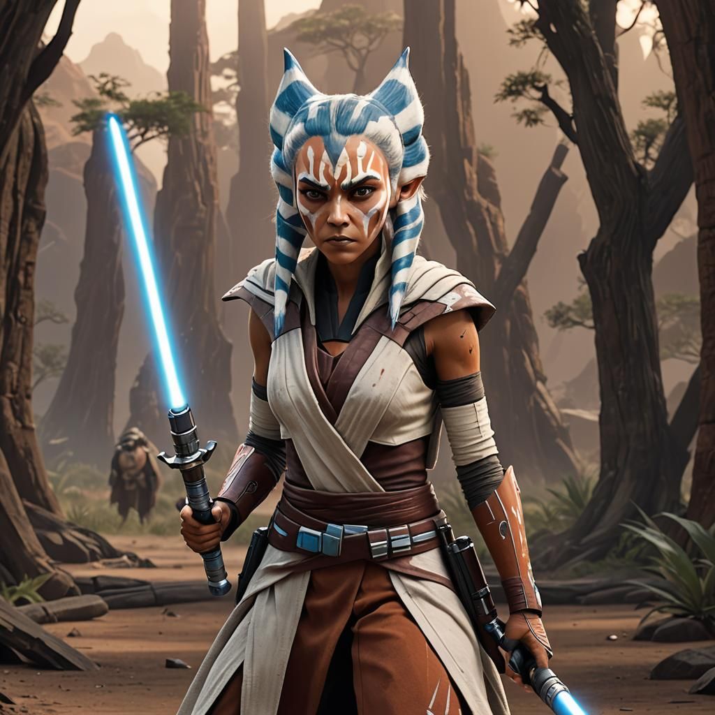 Ahsoka Tano with Lightsabers on Planet Lothal