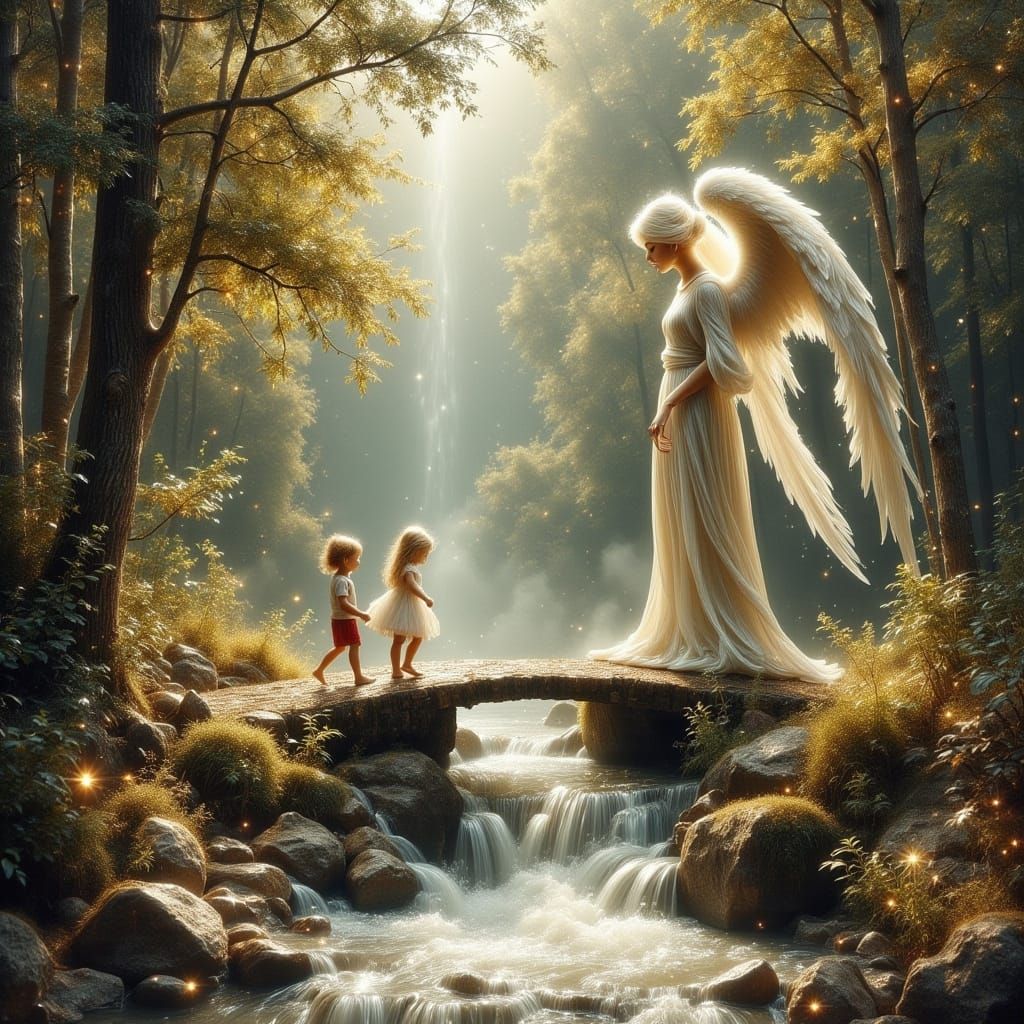 Guardian Angel Protects Children Crossing Bridge