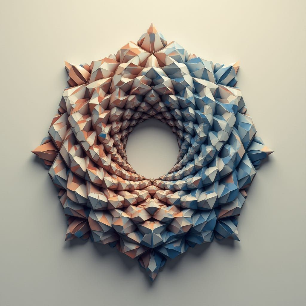 Kaleidoscopic Geometric Shape Transformation in Op Art Style