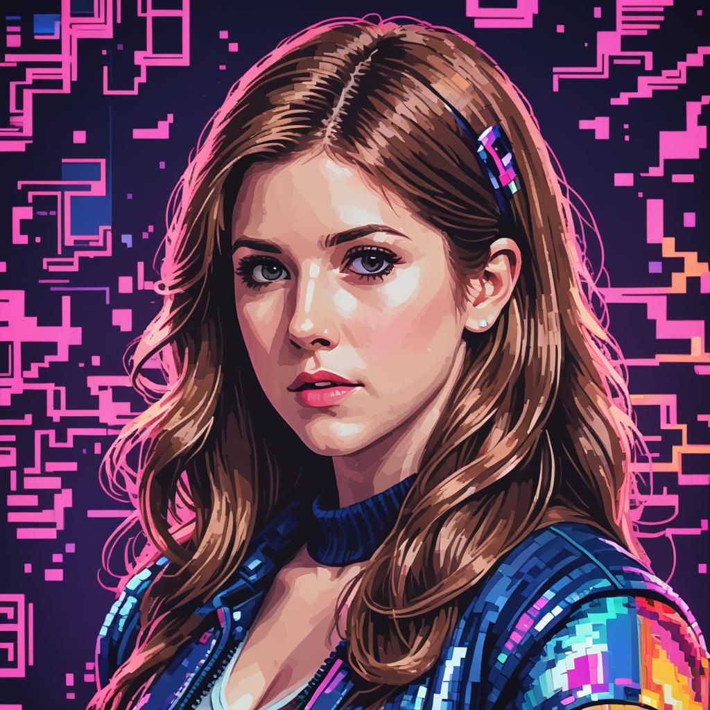 Anna Kendrick Pixel Art in 1980s Style