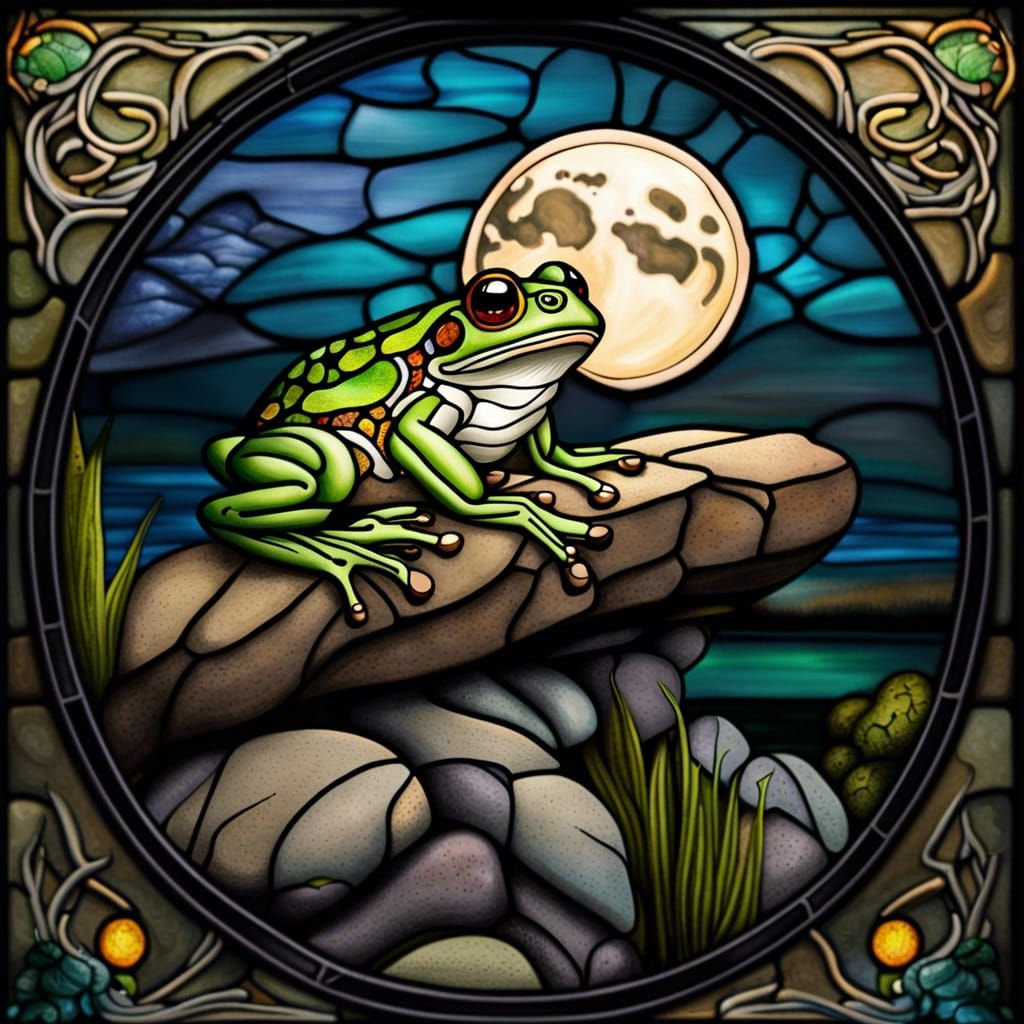 Stained Glass Painting of a Frog