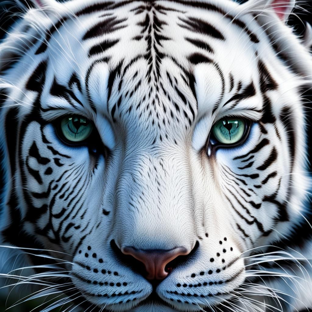 Macro Photo of Majestic White Tiger Face